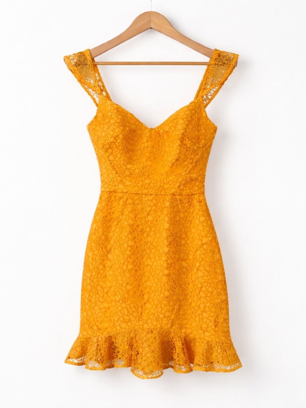 Rebecca Vallance Yellow Lace Mini Dress Ruffle Hem Wedding Guest Cocktail NWT